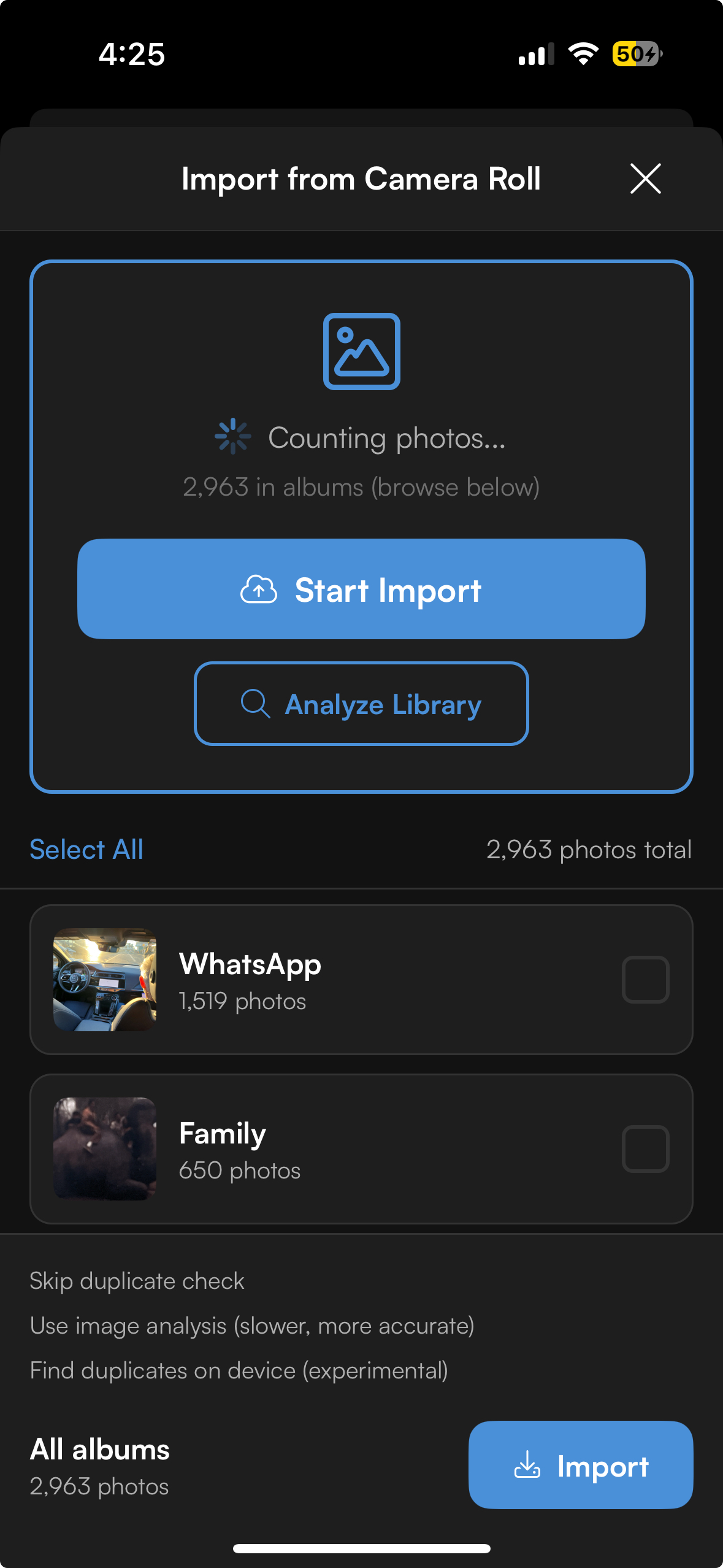 Camera roll import